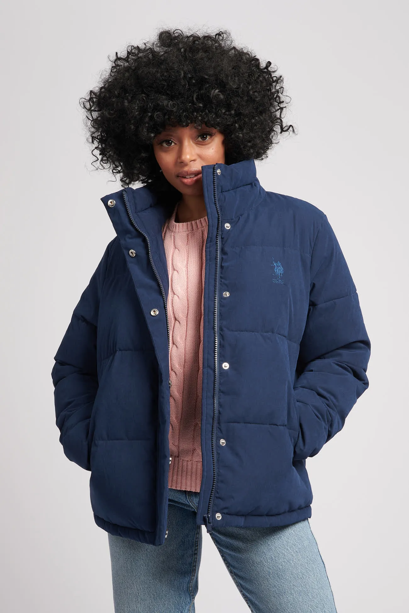 Womens Puffer Jacket in Navy Blue