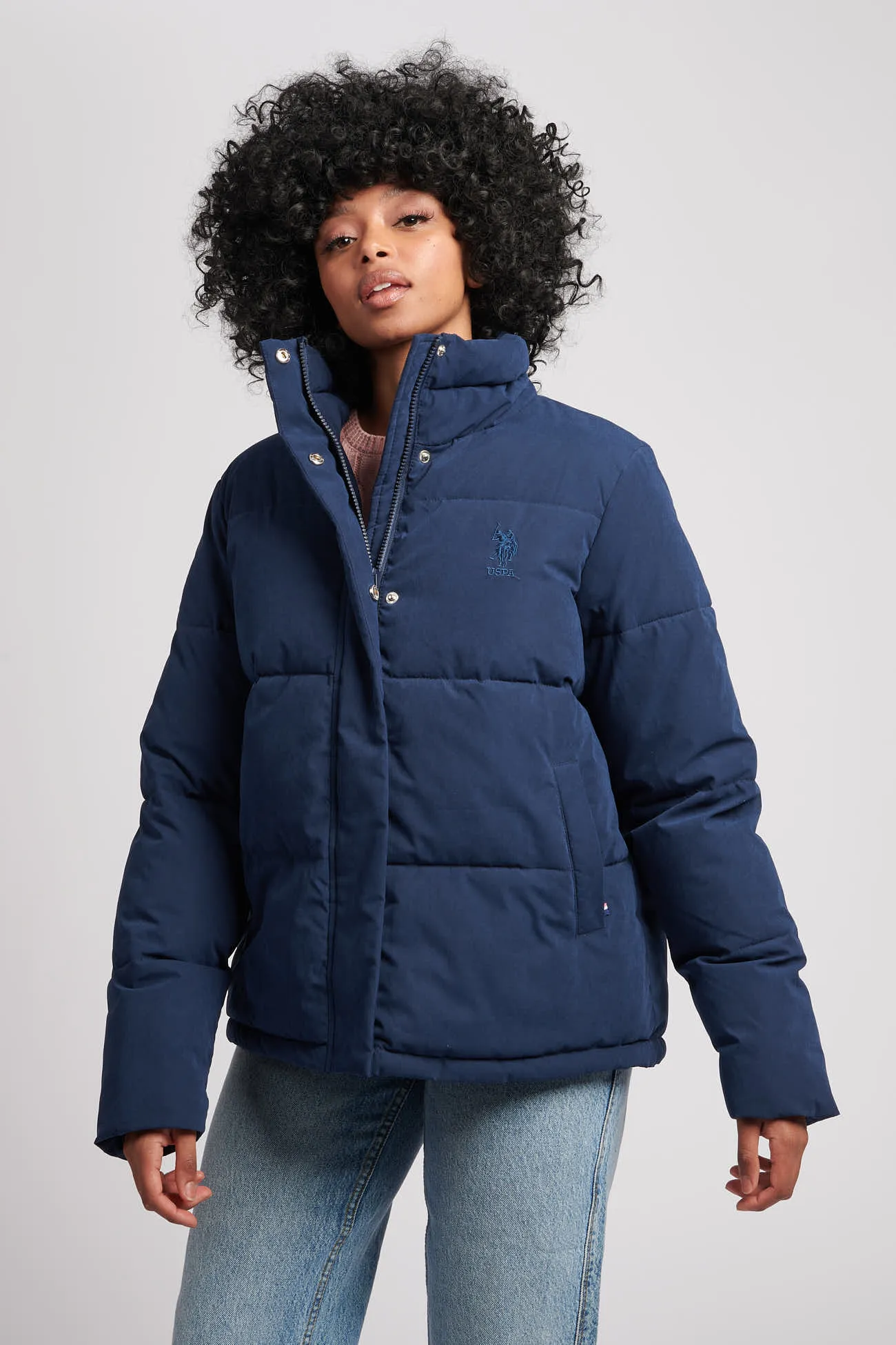 Womens Puffer Jacket in Navy Blue