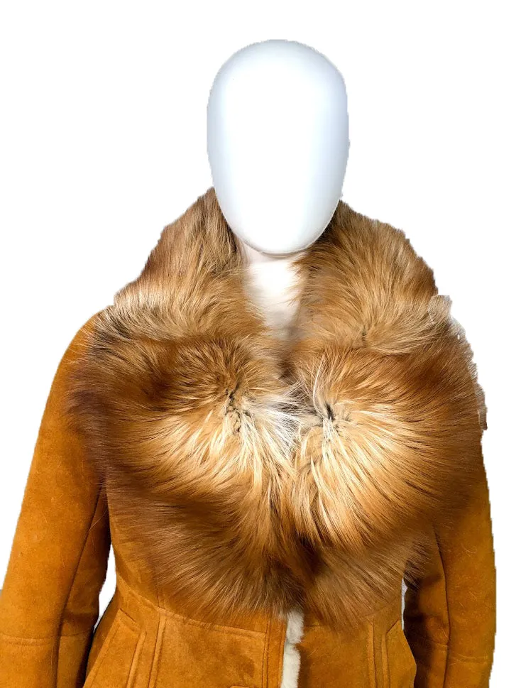 Women's Single-Breasted Sheepskin Trench Coat With Fox Fur Collar #1005