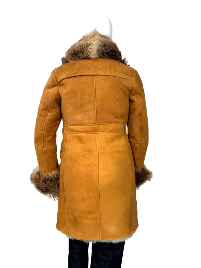 Women's Single-Breasted Sheepskin Trench Coat With Fox Fur Collar #1005