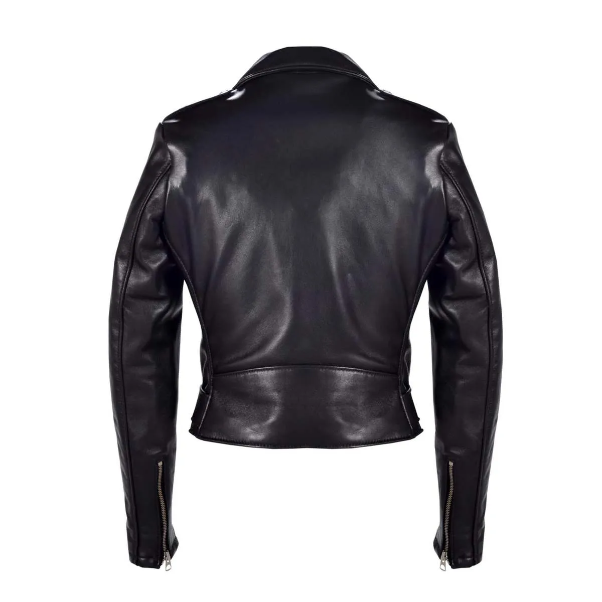 Women's Cropped Lambskin Leather Jacket - Black