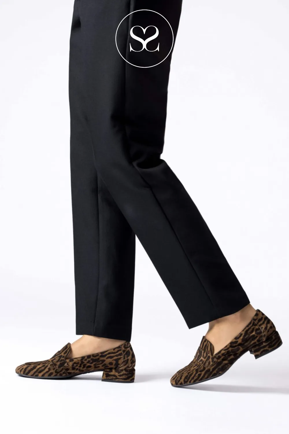 WONDERS C-5020 LEATHER/SUEDE LEOPARD BLOCK HEEL LOAFERS