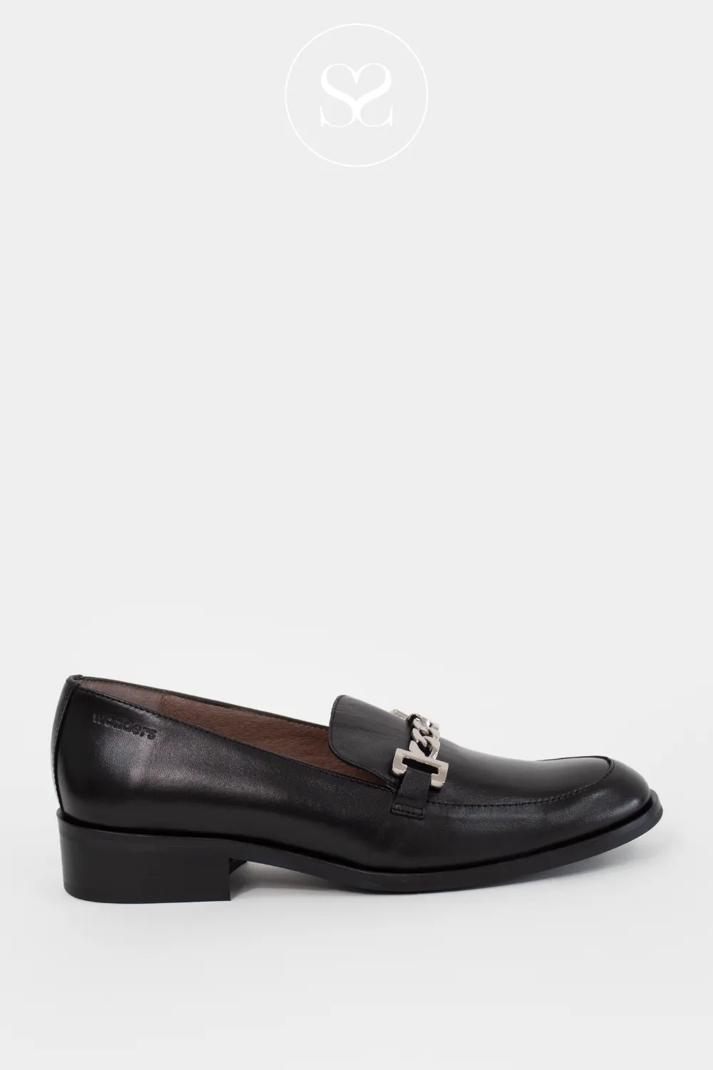 WONDERS C-7412 BLACK LEATHER BLOCK HEEL LOAFERS