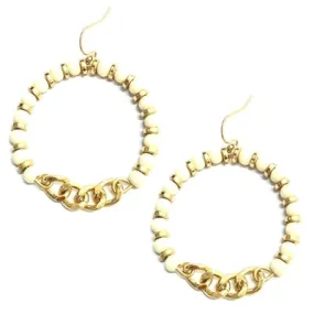 Wood and Gold Chain Hoop Earrings