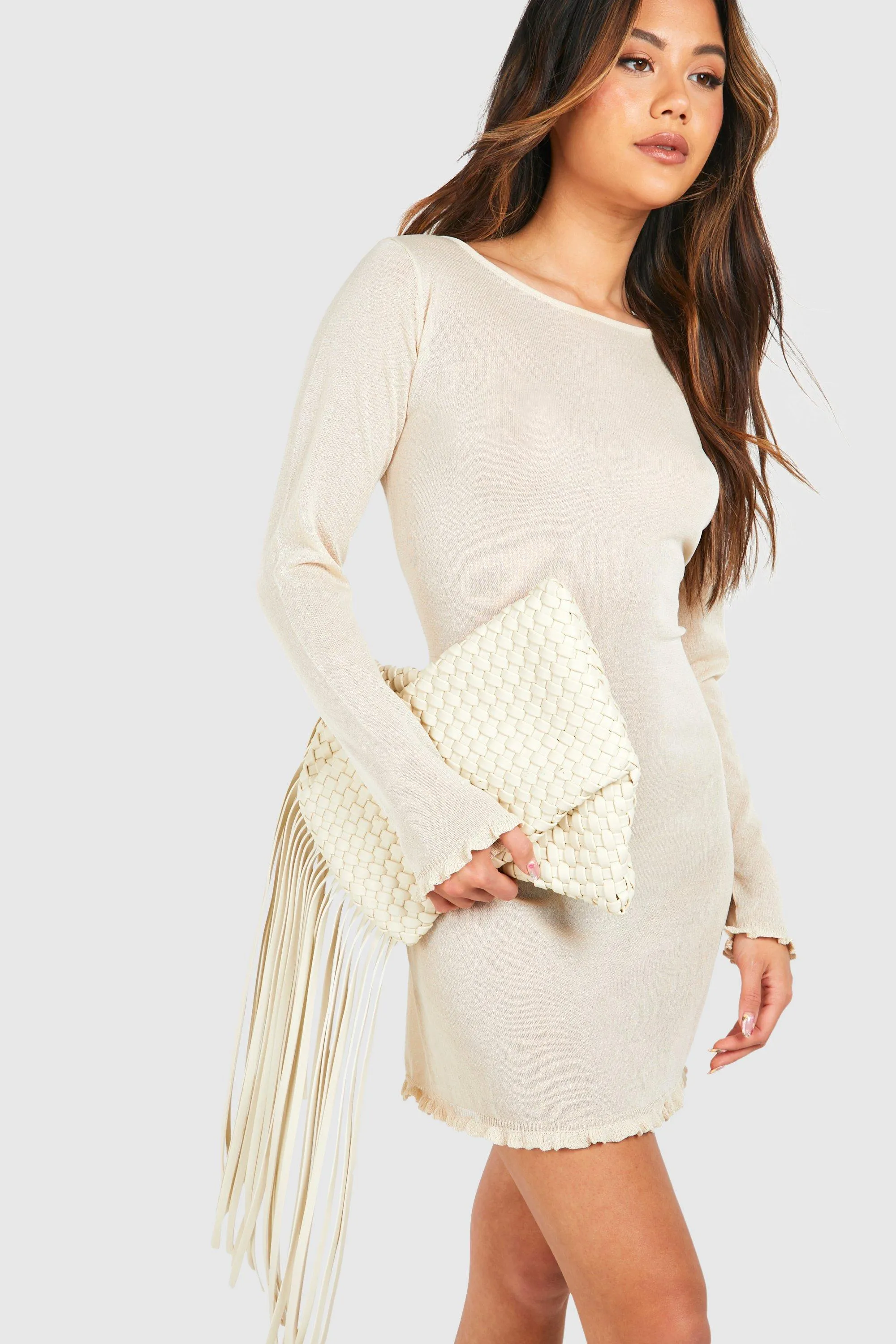 Woven Fringe Edge Clutch Bag