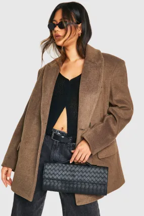 Woven Leather Look Rectangle Clutch Bag