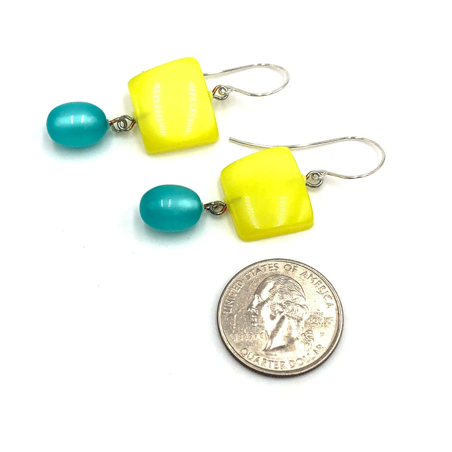 Yellow & Teal Moonglow Statement Earrings