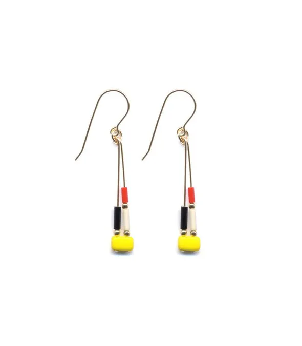 YELLOW W/RED/BLACK BUGLE BEAD EARRING