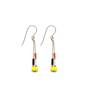 YELLOW W/RED/BLACK BUGLE BEAD EARRING