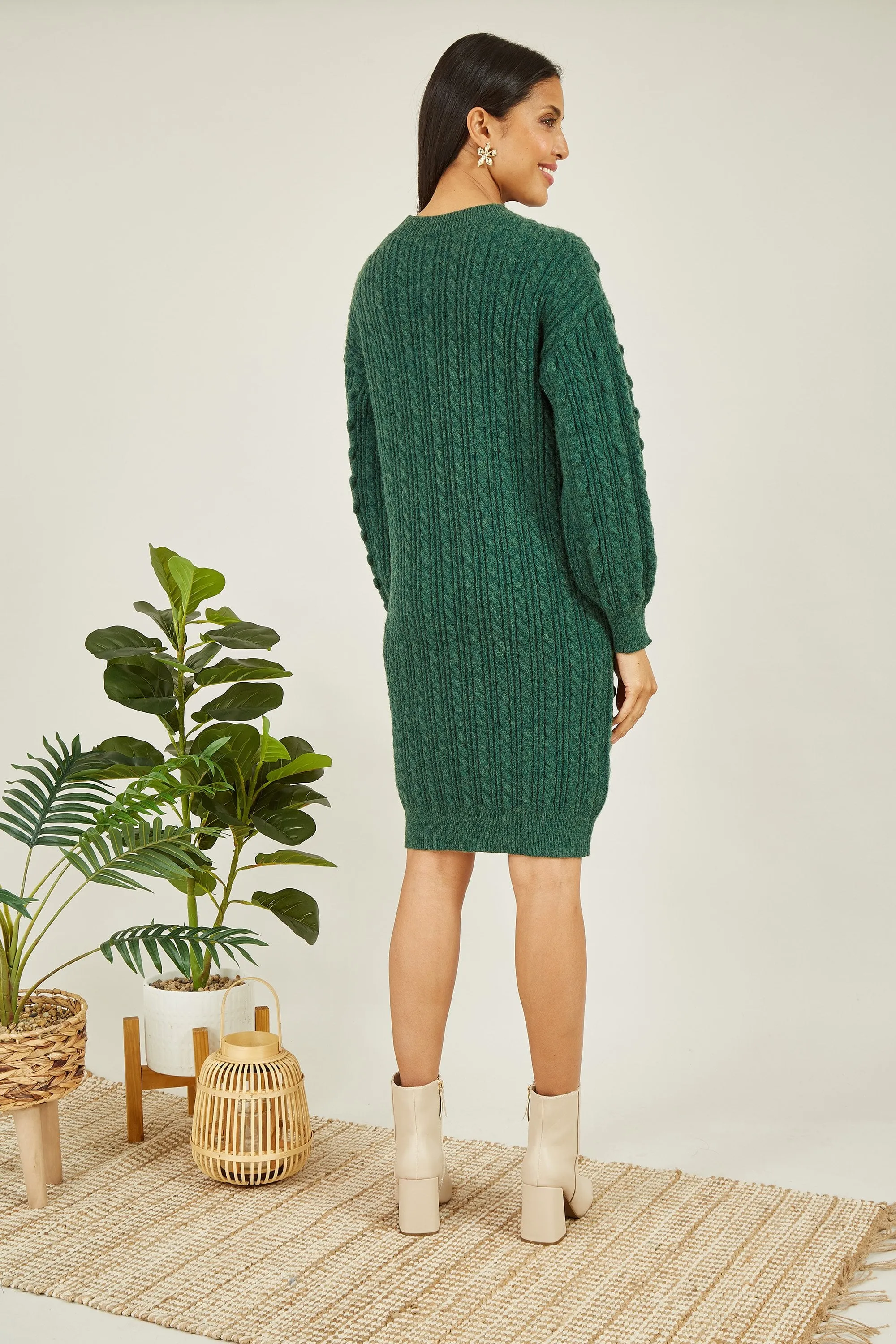 Yumi Green Cable Knit Tunic Dress