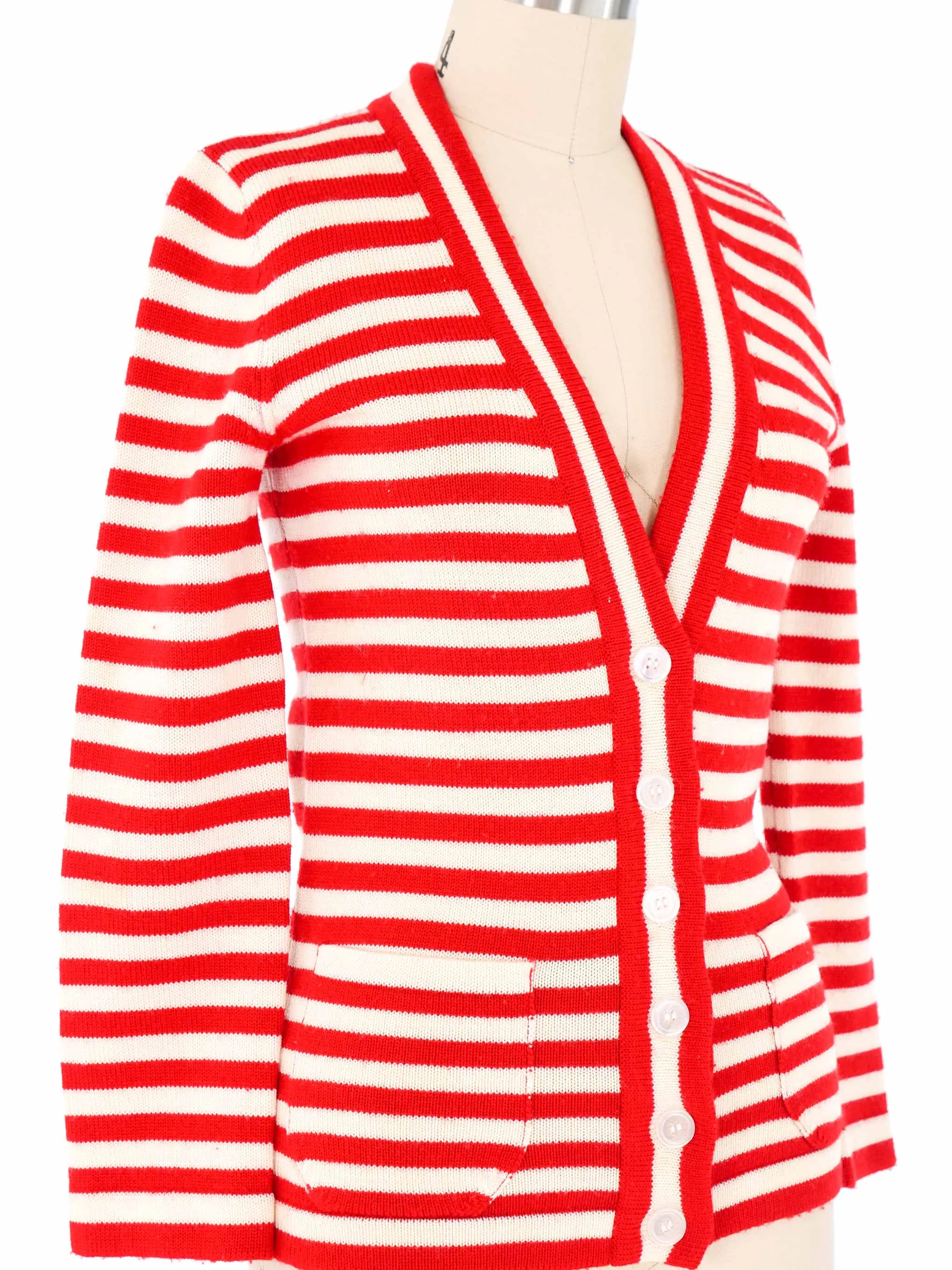 Yves Saint Laurent Red Striped Cardigan