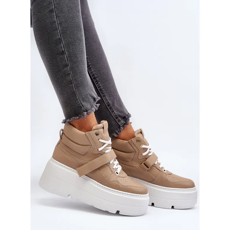 Zazoo 3450 Women's Leather Sneakers, Beige