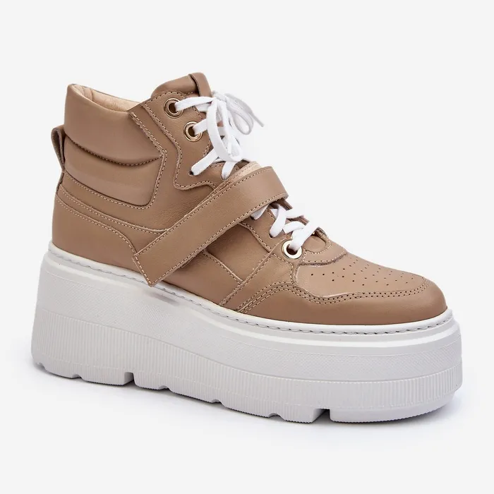 Zazoo 3450 Women's Leather Sneakers, Beige