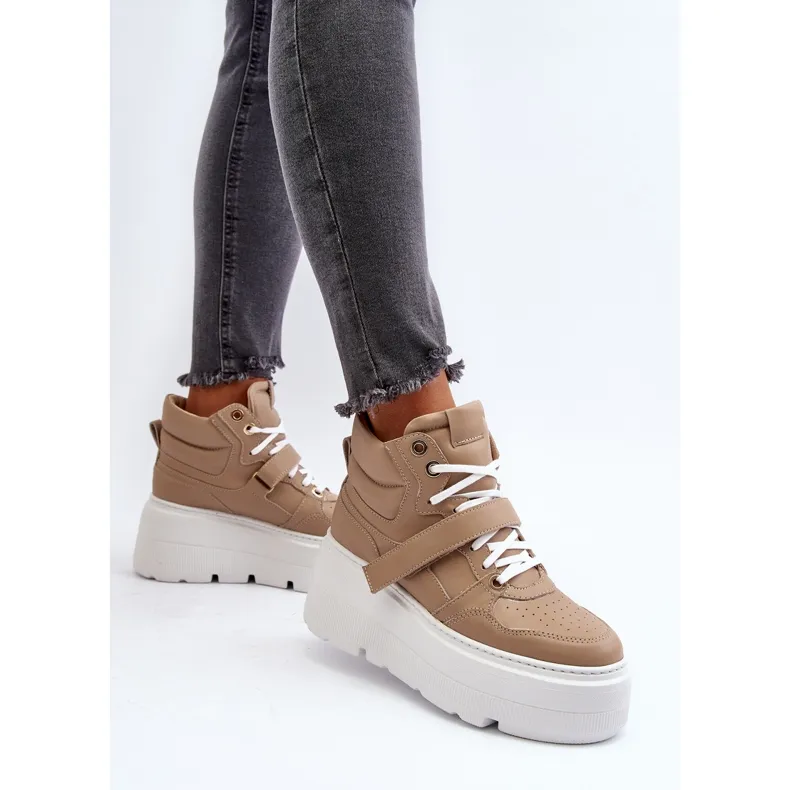 Zazoo 3450 Women's Leather Sneakers, Beige