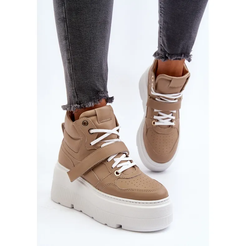 Zazoo 3450 Women's Leather Sneakers, Beige