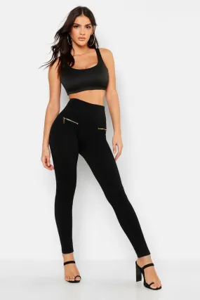 Zip Front Fleece Lined Leggings