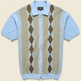 Zip Knit Polo - Sax/Brown