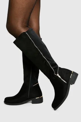 Zip Panel Detail Knee High Boots